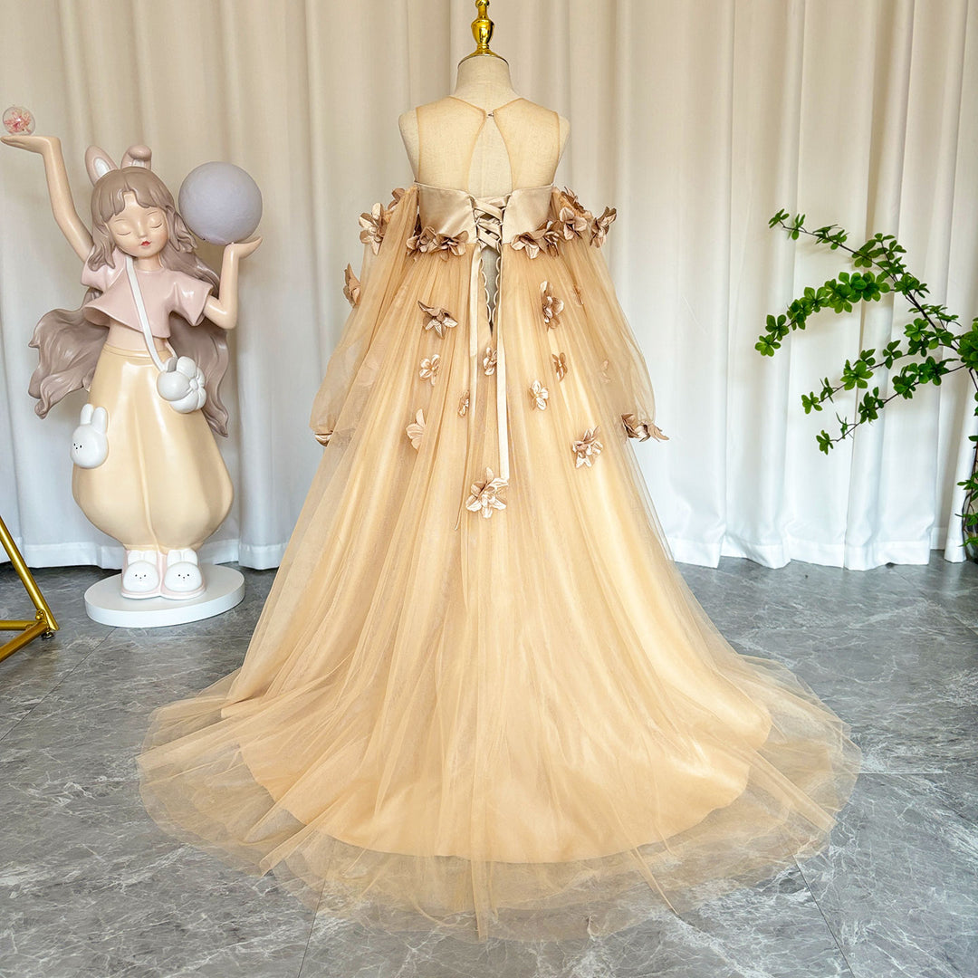 Elegant 3D Flowers Red Girl Dress Long Sleeve Princess Gown J274 DreamyVow Elegant 3D Flowers Red Girl Dress Long Sleeve Princess Gown J274 DreamyVow