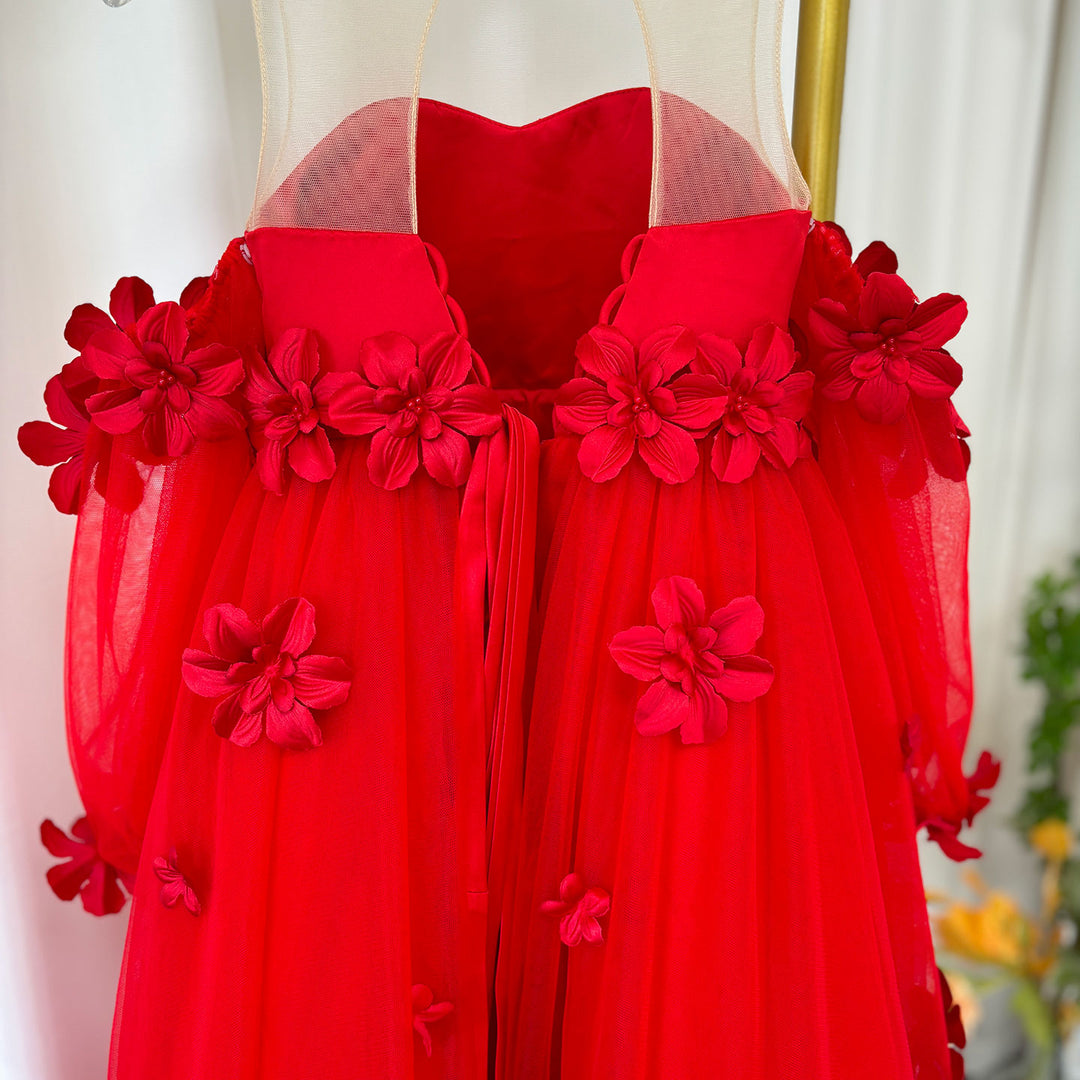 Elegant 3D Flowers Red Girl Dress Long Sleeve Princess Gown J274 White / child-12 Elegant 3D Flowers Red Girl Dress Long Sleeve Princess Gown J274 White / child-12
