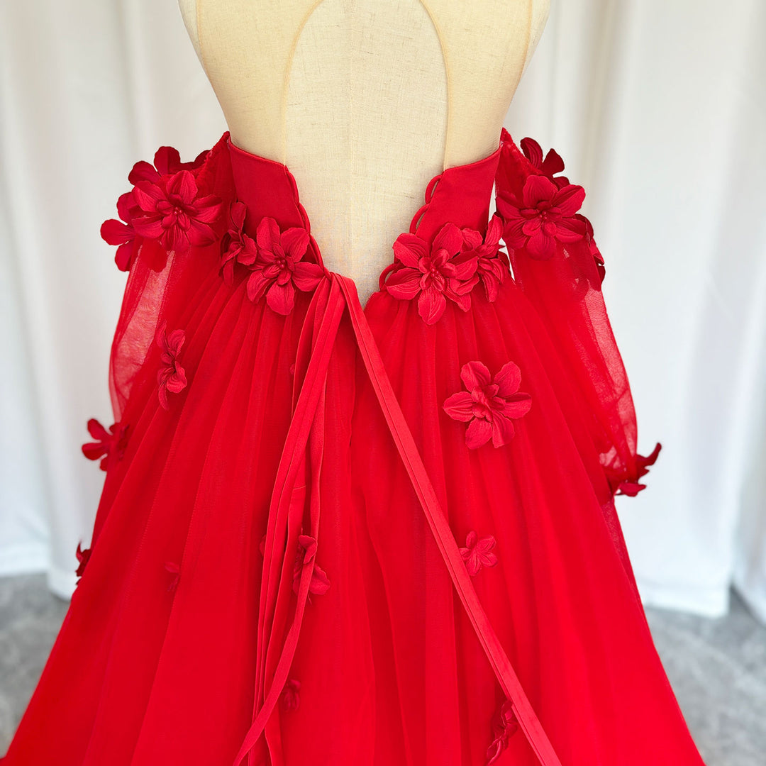 Elegant 3D Flowers Red Girl Dress Long Sleeve Princess Gown J274 DreamyVow Elegant 3D Flowers Red Girl Dress Long Sleeve Princess Gown J274 DreamyVow