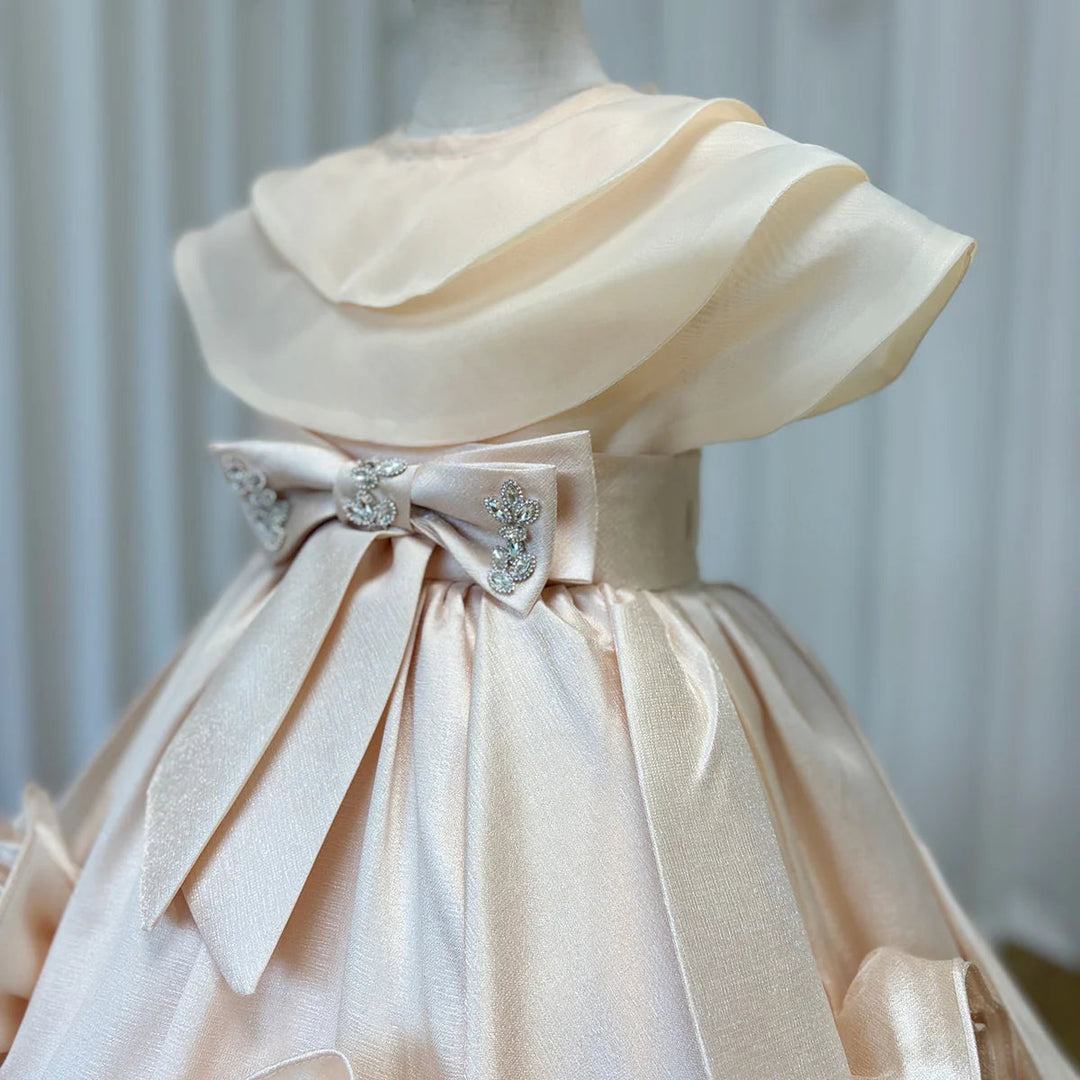 Elegant Beige Girl Dresses with Headgear for Kids Wedding Birthday Holiday Party Gown 2024 J104 DreamyVow Elegant Beige Girl Dresses with Headgear for Kids Wedding Birthday Holiday Party Gown 2024 J104 DreamyVow