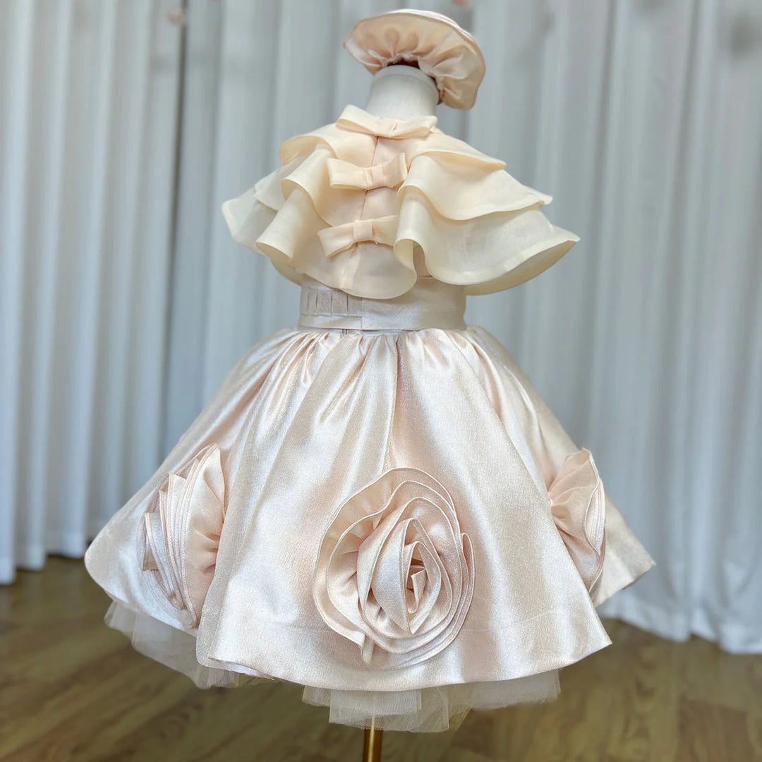 Elegant Beige Girl Dresses with Headgear Party Gown J104 Elegant Beige Girl Dresses with Headgear Party Gown J104