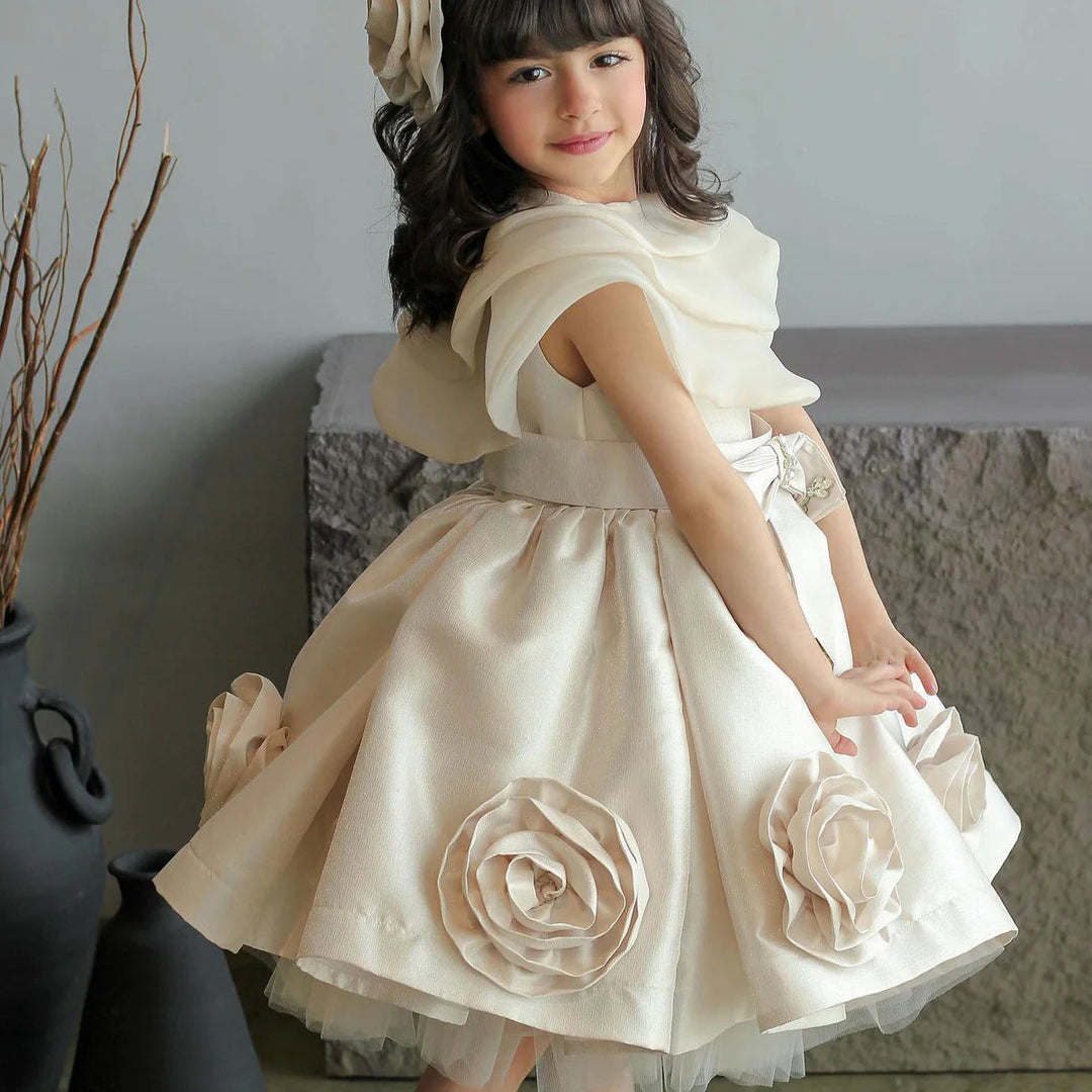 Elegant Beige Girl Dresses with Headgear for Kids Wedding Birthday Holiday Party Gown 2024 J104 DreamyVow Elegant Beige Girl Dresses with Headgear for Kids Wedding Birthday Holiday Party Gown 2024 J104 DreamyVow