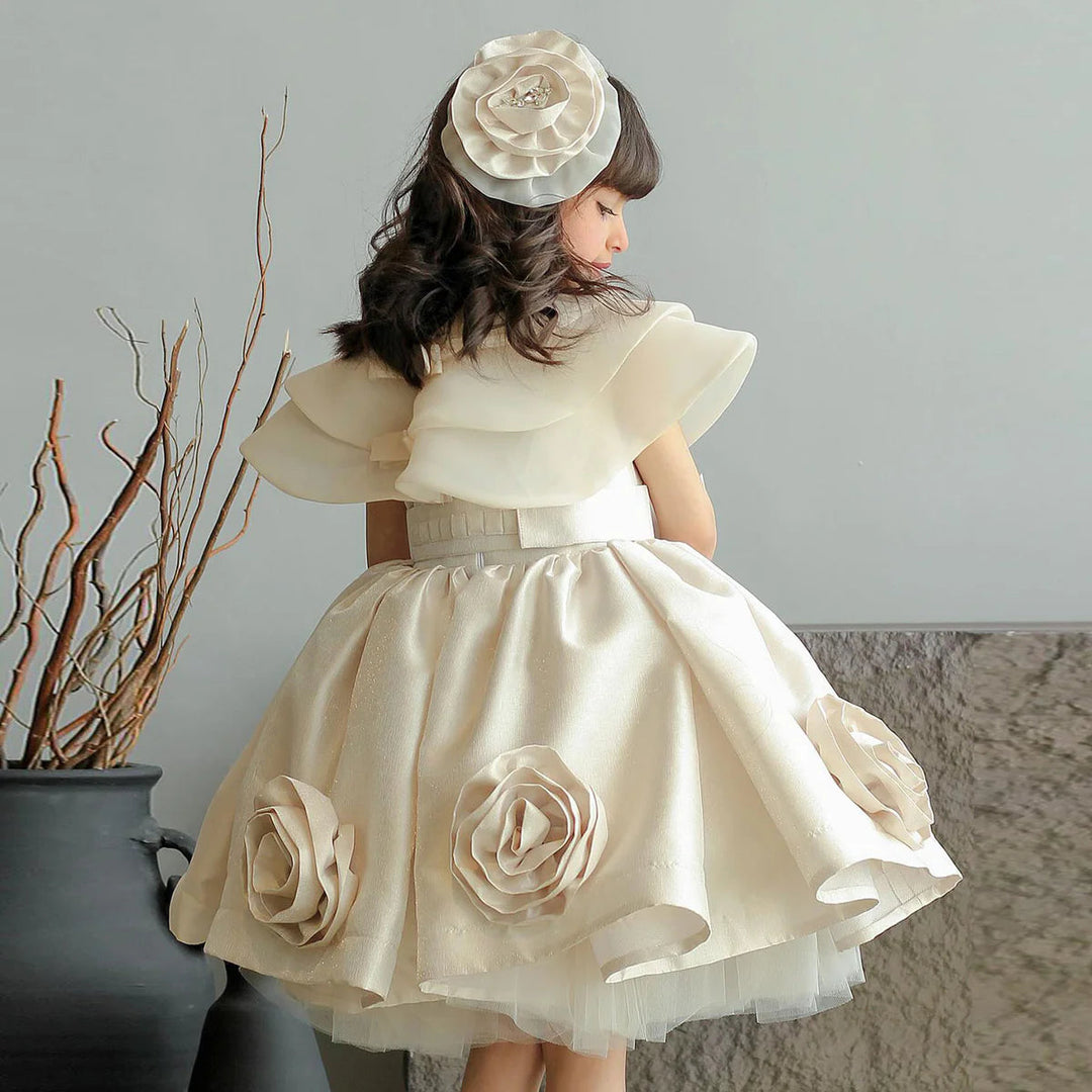 Elegant Beige Girl Dresses with Headgear Party Gown J104 Elegant Beige Girl Dresses with Headgear Party Gown J104
