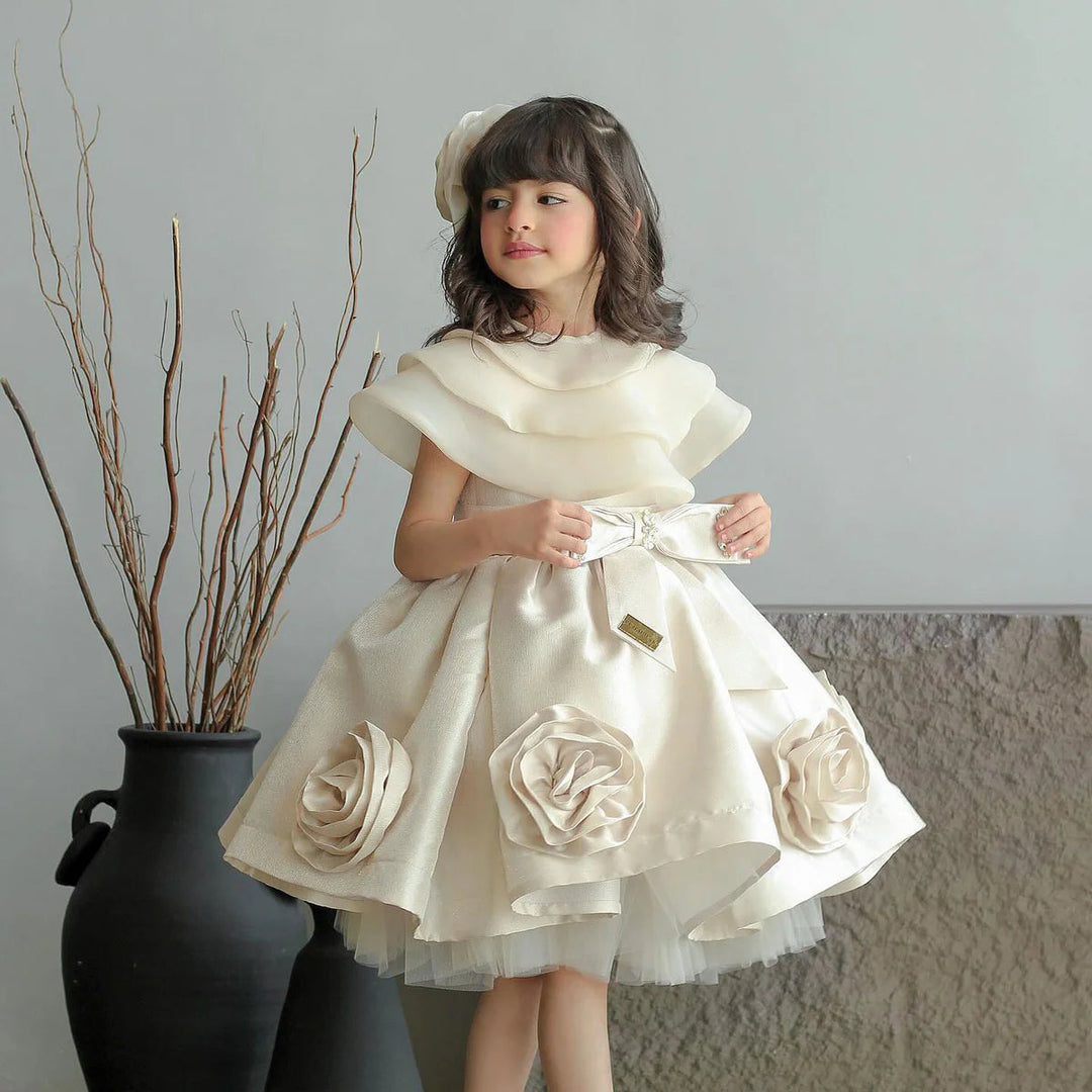 Elegant Beige Girl Dresses with Headgear Party Gown J104 Elegant Beige Girl Dresses with Headgear Party Gown J104