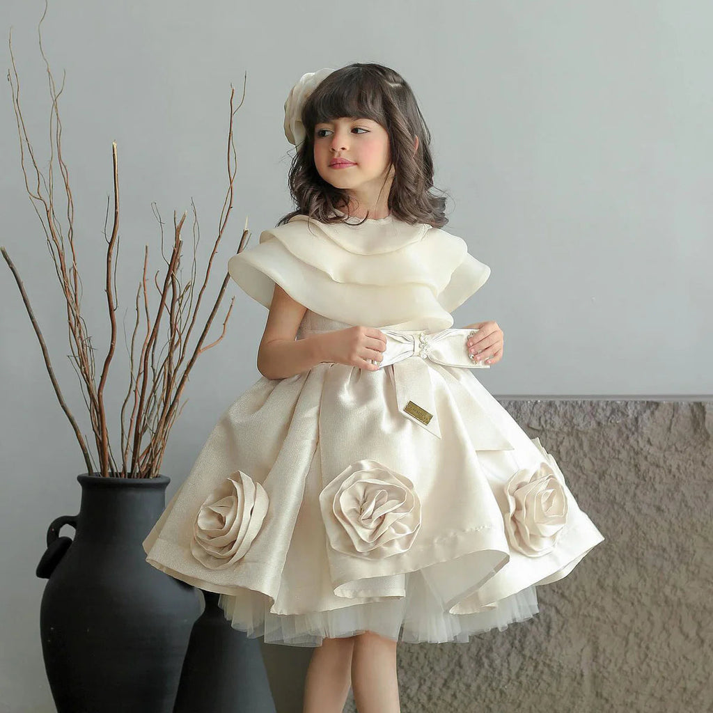Elegant Beige Girl Dresses with Headgear Party Gown J104 Elegant Beige Girl Dresses with Headgear Party Gown J104