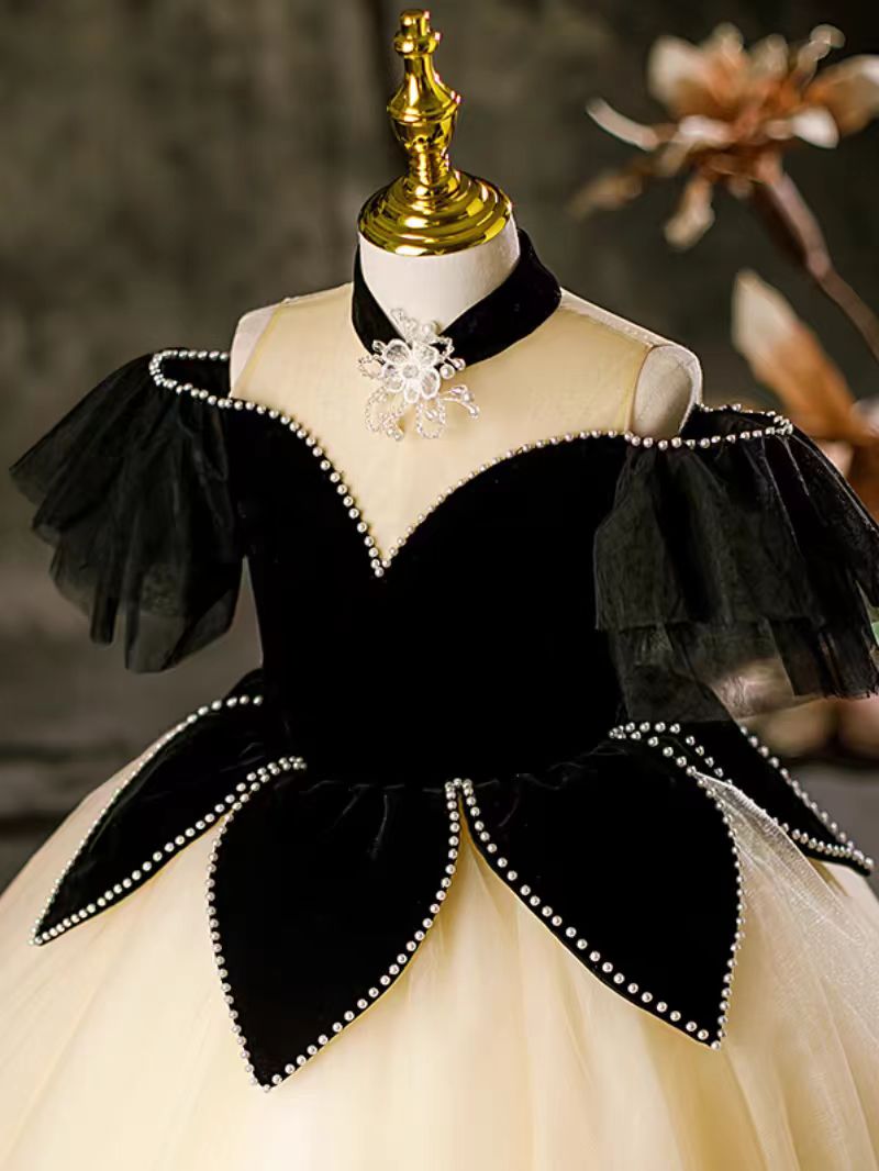 Elegant Black Off-Shoulder Princess Ball Gown Dress J115 Black / child-14 Elegant Black Off-Shoulder Princess Ball Gown Dress J115 Black / child-14