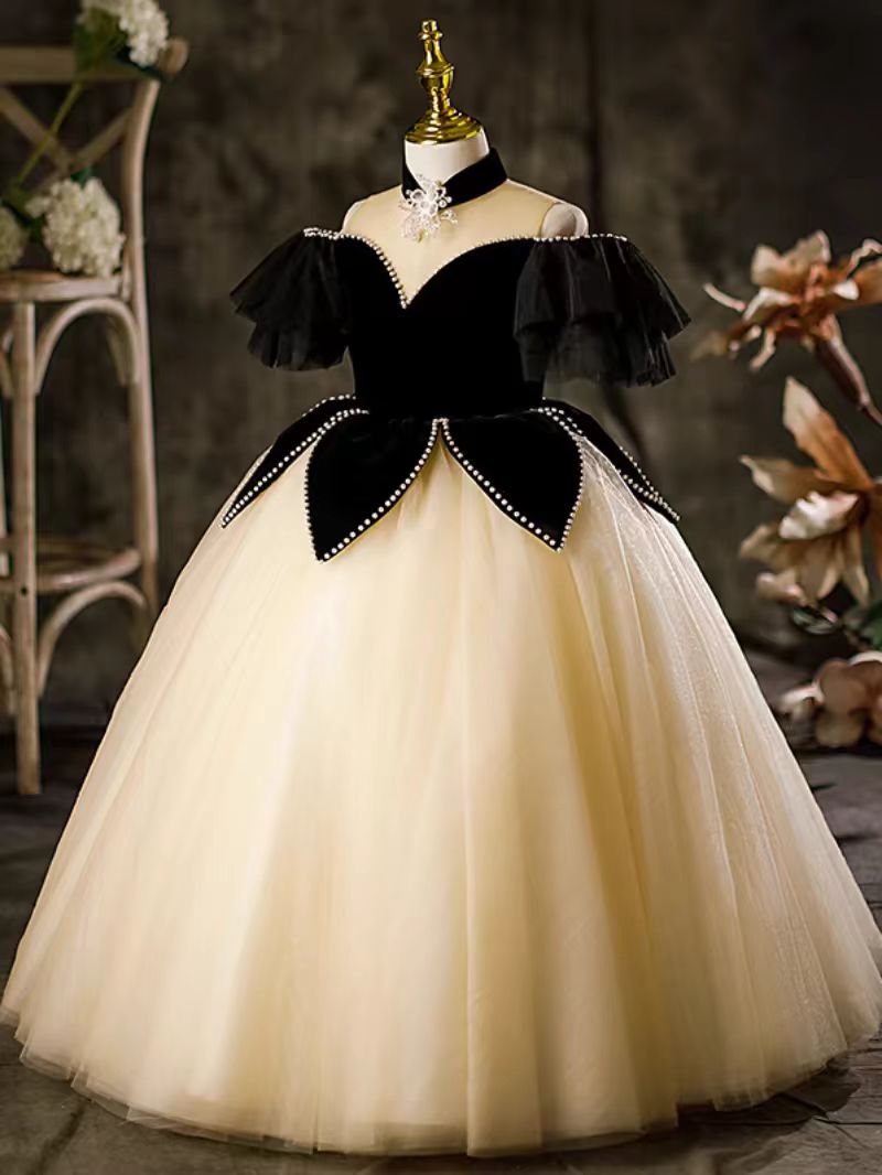 Elegant Black Off-Shoulder Princess Ball Gown Dress J115 Black / Child-14 Elegant Black Off-Shoulder Princess Ball Gown Dress J115 Black / Child-14