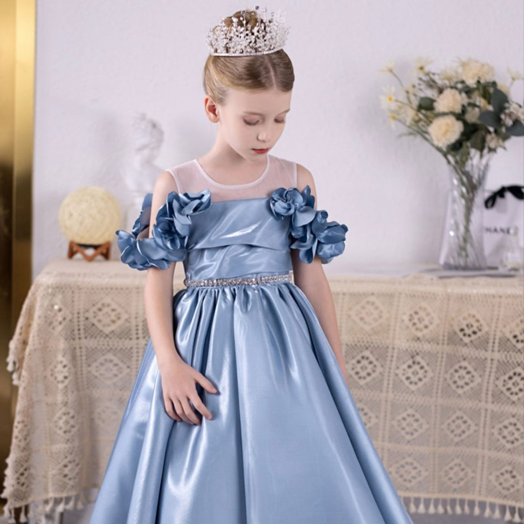 Elegant Blue Girl Dress for Kids Princess Birthday Wedding Party J118
