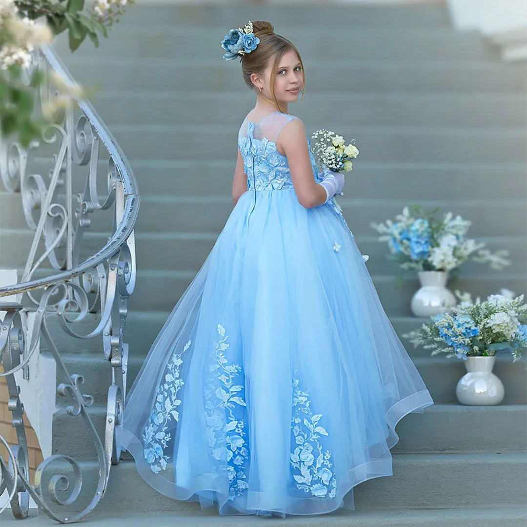 butterfly dress for ladies Elegant Blue Girl Dress with Butterfly for Birthday Wedding Party J021 – DreamyVow