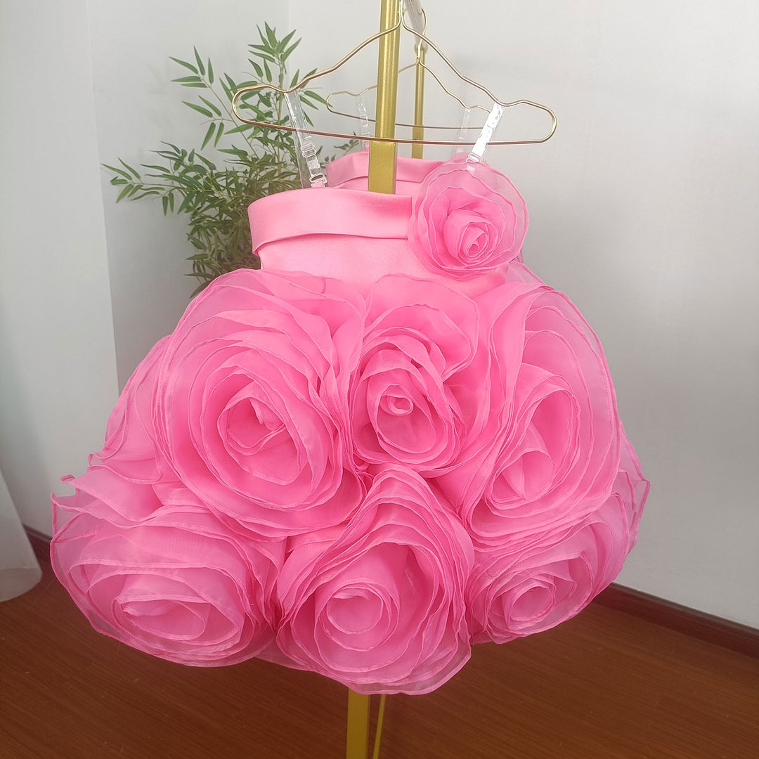Fuchsia Girl Dress with Handmade Flowers White Birthday Gown J157 DreamyVow Fuchsia Girl Dress with Handmade Flowers White Birthday Gown J157 DreamyVow