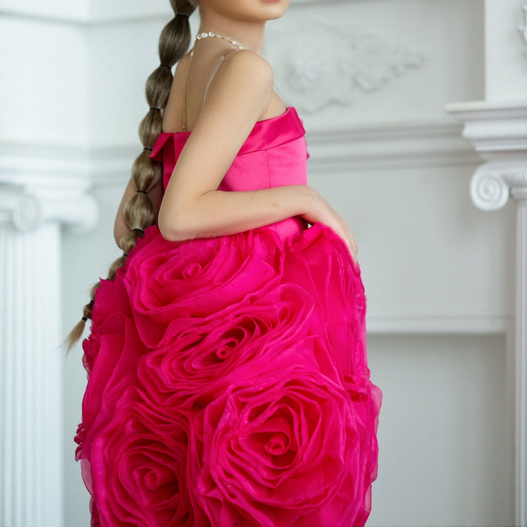 Fuchsia Girl Dress with Handmade Flowers White Birthday Gown J157 DreamyVow Fuchsia Girl Dress with Handmade Flowers White Birthday Gown J157 DreamyVow