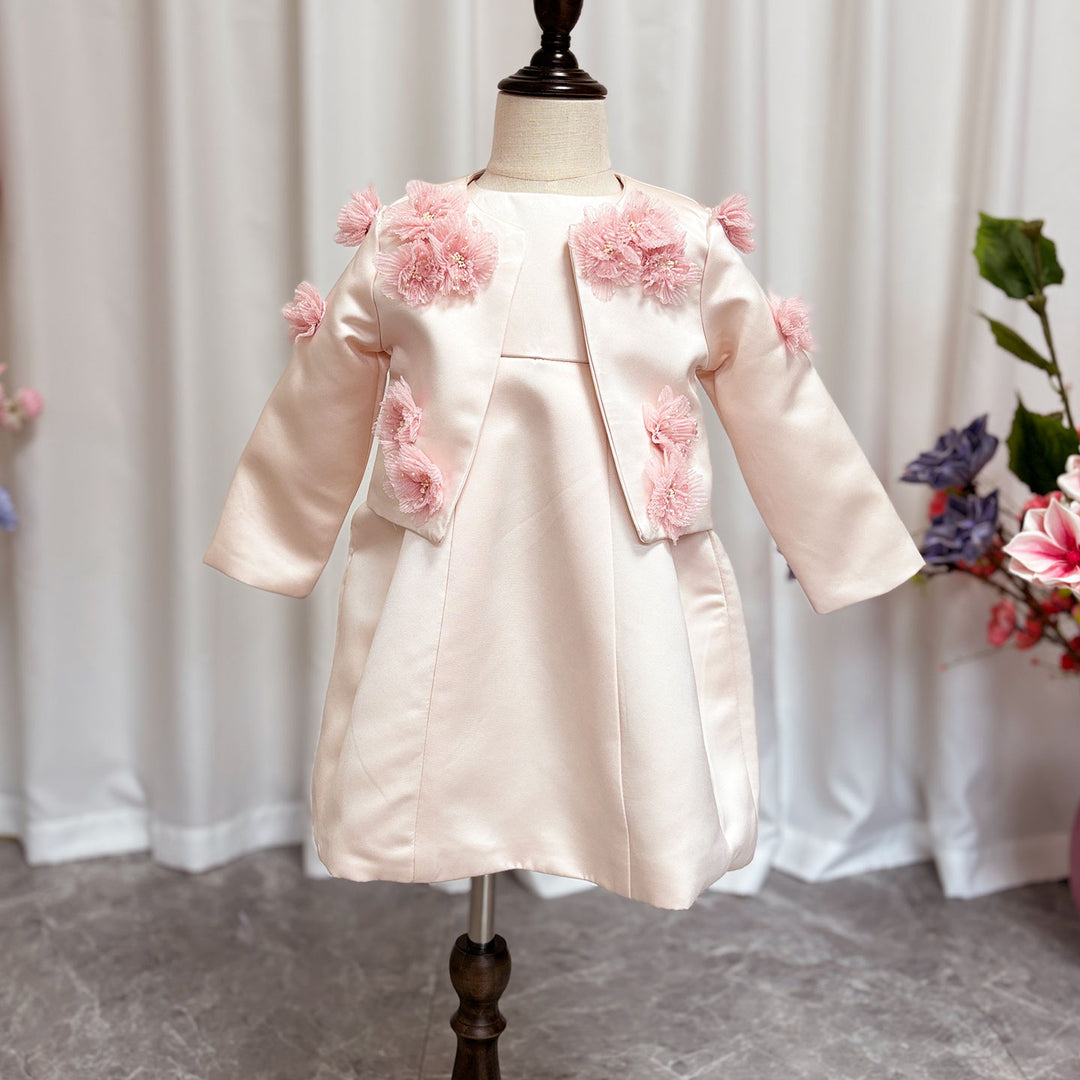 Elegant Ivory Two Piece Girl Dress 3D Flowers Satin Princess J207 DreamyVow Elegant Ivory Two Piece Girl Dress 3D Flowers Satin Princess J207 DreamyVow