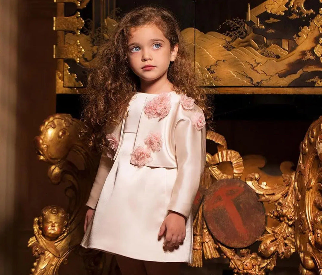Elegant Ivory Two Piece Girl Dress 3D Flowers Satin Princess J207 Ivory / child-2 Elegant Ivory Two Piece Girl Dress 3D Flowers Satin Princess J207 Ivory / child-2