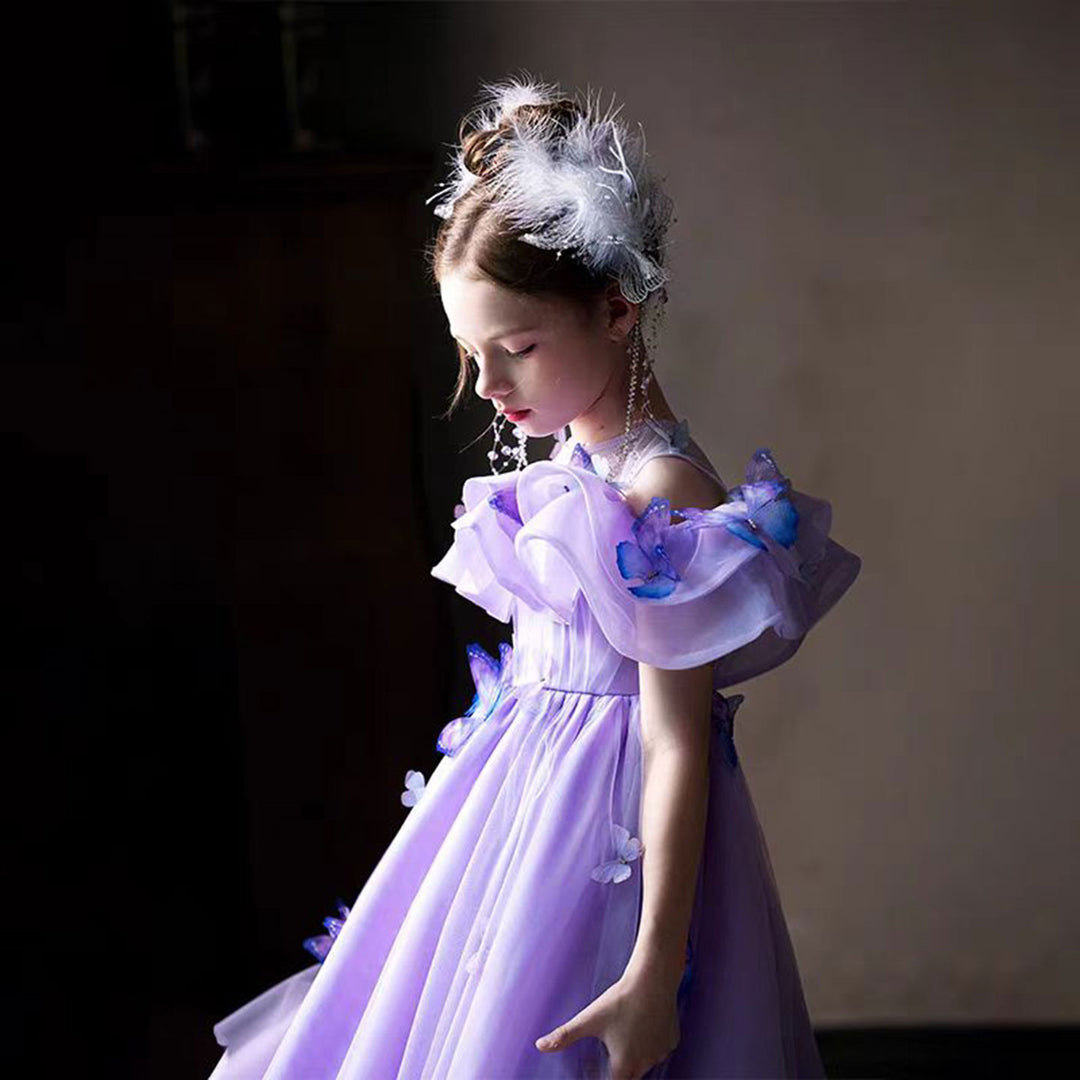 Elegant Lilac Off Shoulder Girl Dress with Butterfly J199 DreamyVow Elegant Lilac Off Shoulder Girl Dress with Butterfly J199 DreamyVow