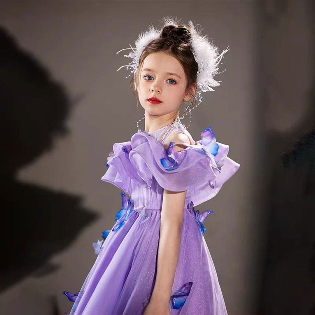 purple dress with butterflies Elegant Lilac Off Shoulder Girl Dress with Butterfly J199 – DreamyVow