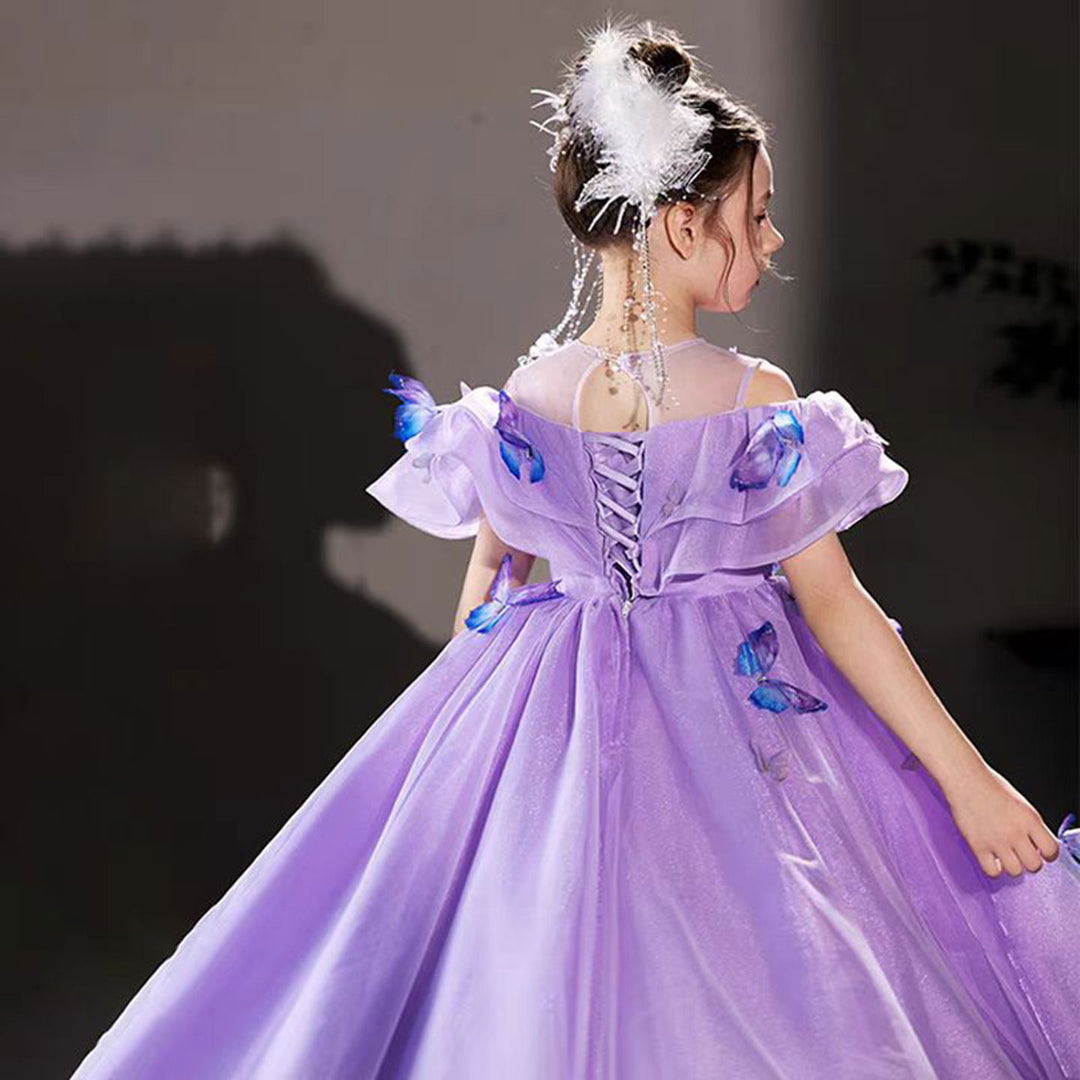 Butterfly Princess Dress Elegant Lilac Off Shoulder Girl Dress