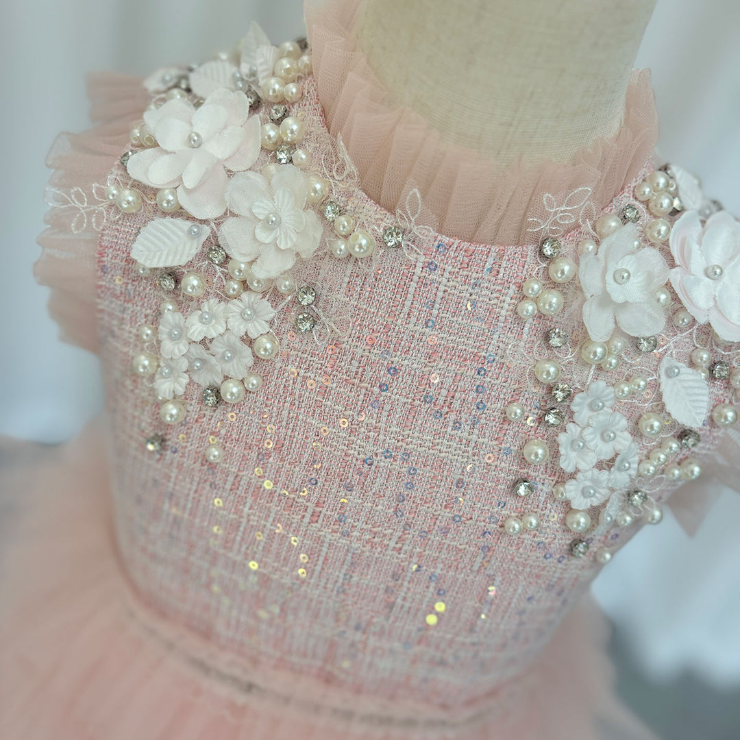 Elegant Pearls Pink Arabic A-Line Birthday Girl Dress J114 DreamyVow Elegant Pearls Pink Arabic A-Line Birthday Girl Dress J114 DreamyVow