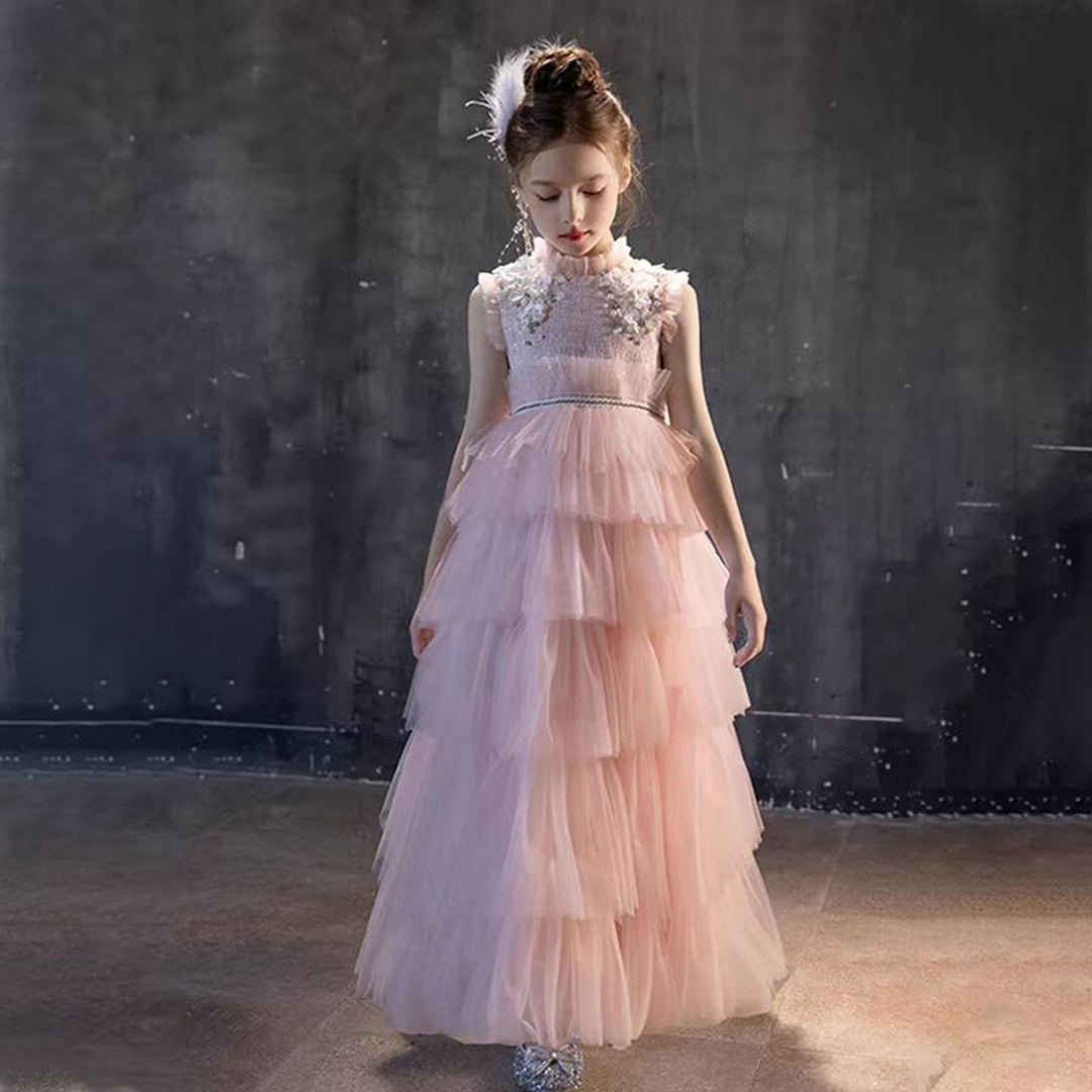 Elegant Pearls Pink Arabic A-Line Birthday Girl Dress J114 Pink / Child-3 Elegant Pearls Pink Arabic A-Line Birthday Girl Dress J114 Pink / Child-3