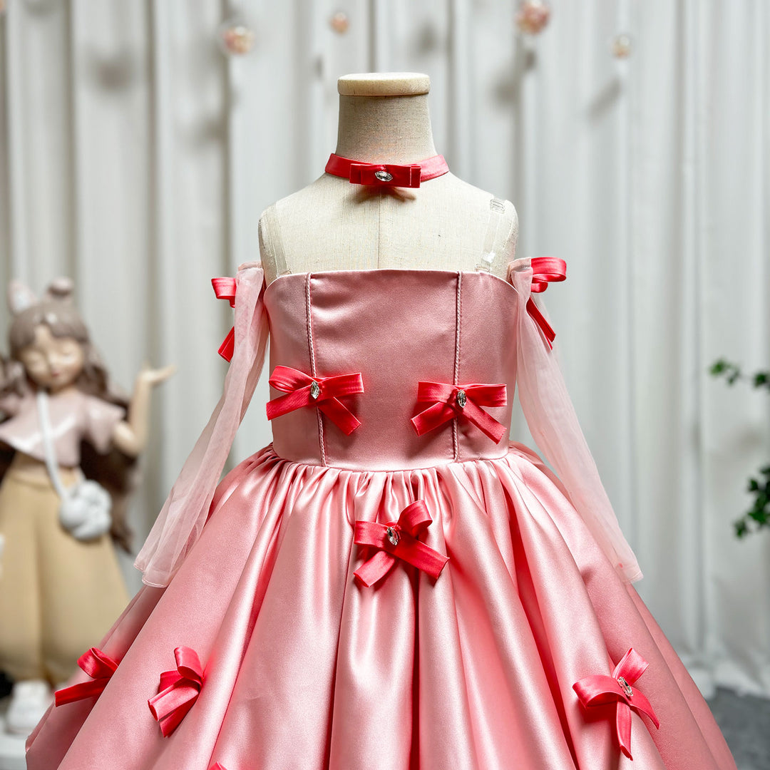 Elegant Pink Arabic Flower Girl Dresses with Glove Backless for Kids J100 Pink / child-14 Elegant Pink Arabic Flower Girl Dresses with Glove Backless for Kids J100 Pink / child-14
