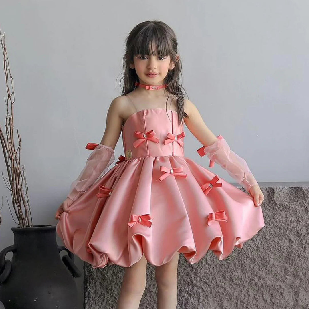 Elegant Pink Arabic Flower Girl Dresses with Glove Backless for Kids J – DreamyVow Elegant Pink Arabic Flower Girl Dresses with Glove Backless for Kids J – DreamyVow