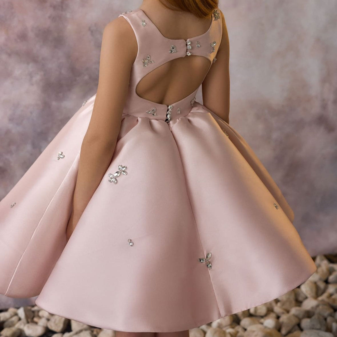 Elegant Pink Satin Girl Dresses Square Collar for Kids Party Gown J145 Elegant Pink Satin Girl Dresses Square Collar for Kids Party Gown J145