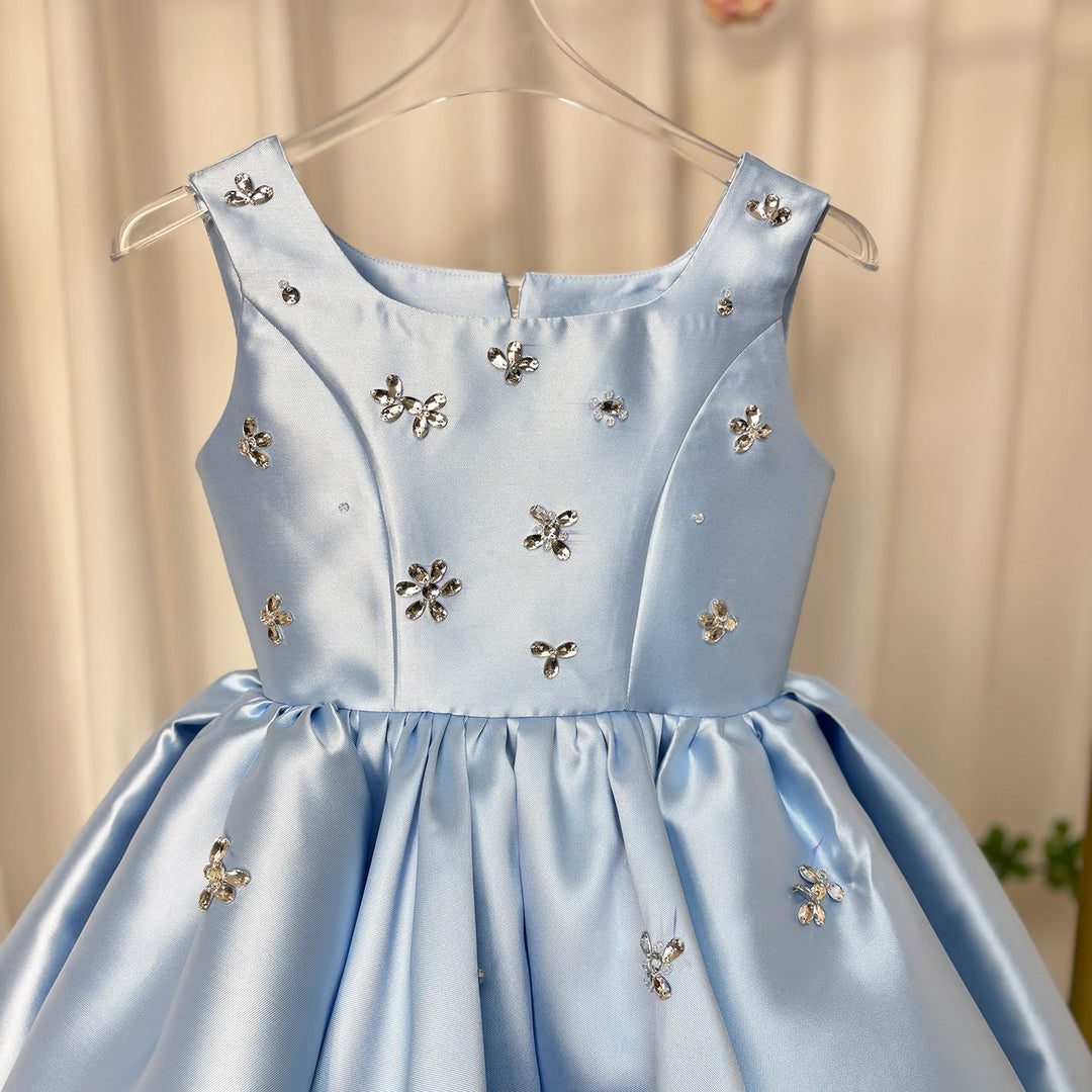 Elegant Pink Satin Girl Dresses Square Collar For Kids Party Gown J145 Blue / Child-10 Elegant Pink Satin Girl Dresses Square Collar For Kids Party Gown J145 Blue / Child-10