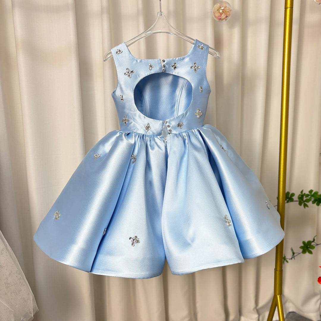 Elegant Pink Satin Girl Dresses Square Collar for Kids Party Gown J145 Elegant Pink Satin Girl Dresses Square Collar for Kids Party Gown J145