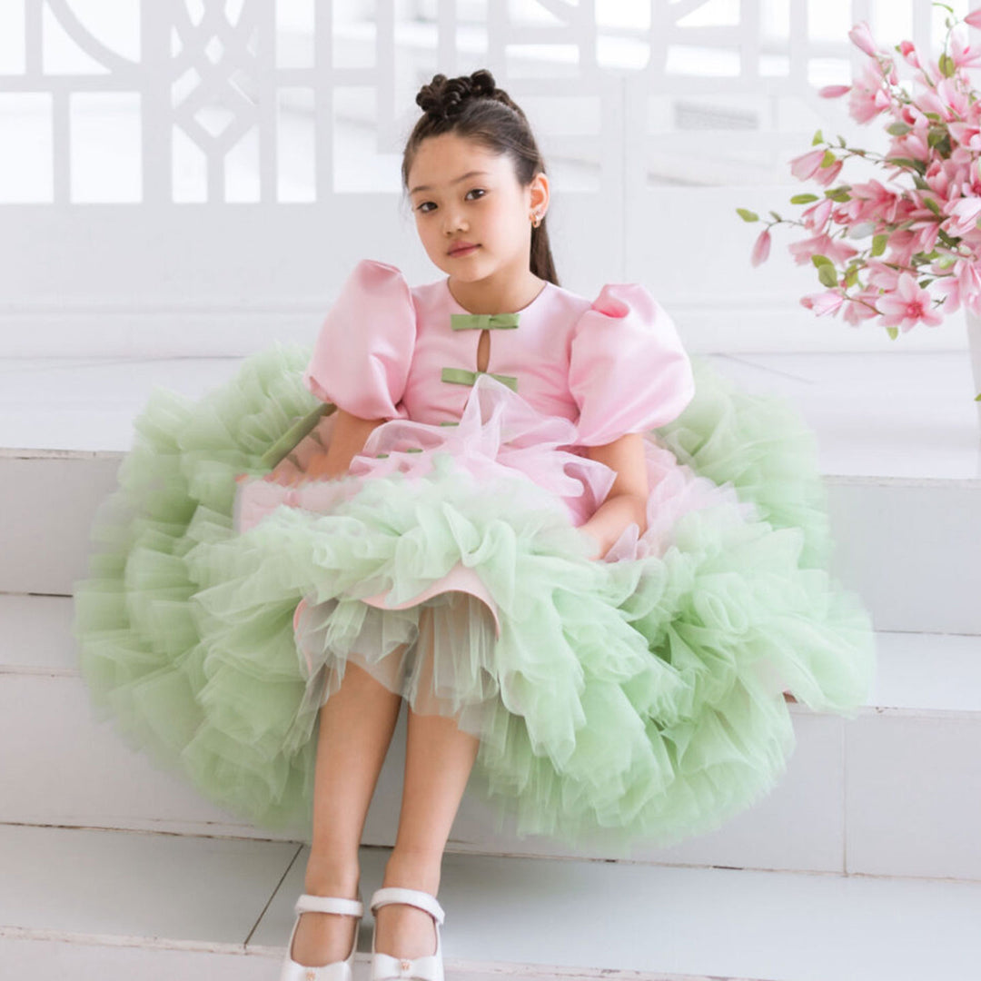 Elegant Red Girl Dress Sage Green for Princess J155 Green Pink / child-4 Elegant Red Girl Dress Sage Green for Princess J155 Green Pink / child-4