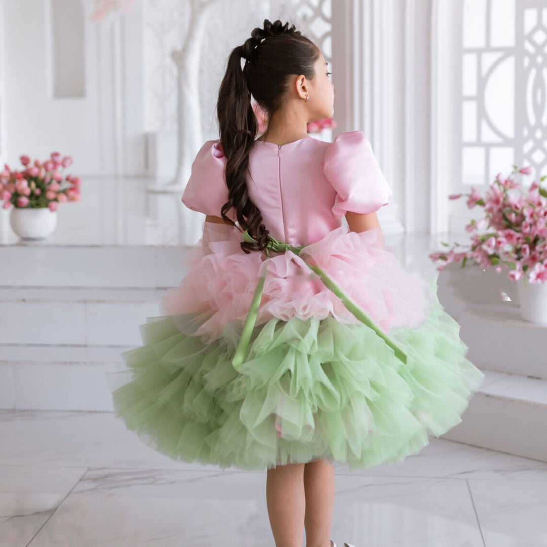 Elegant Red Girl Dress Sage Green for Princess J155 Green Pink / child-6 Elegant Red Girl Dress Sage Green for Princess J155 Green Pink / child-6