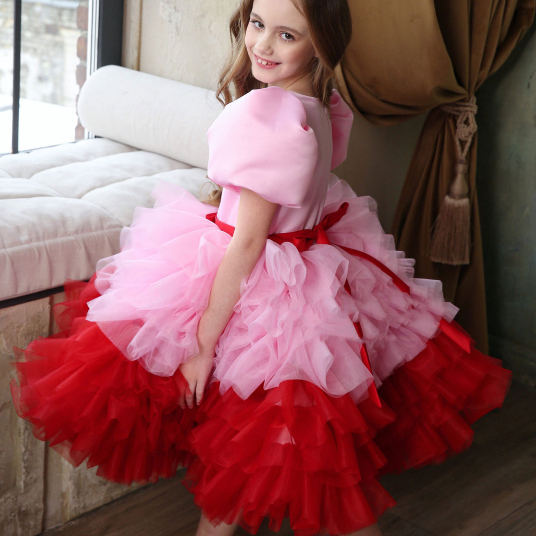 Elegant Red Girl Dress Sage Green for Princess J155 Green Pink / child-6 Elegant Red Girl Dress Sage Green for Princess J155 Green Pink / child-6