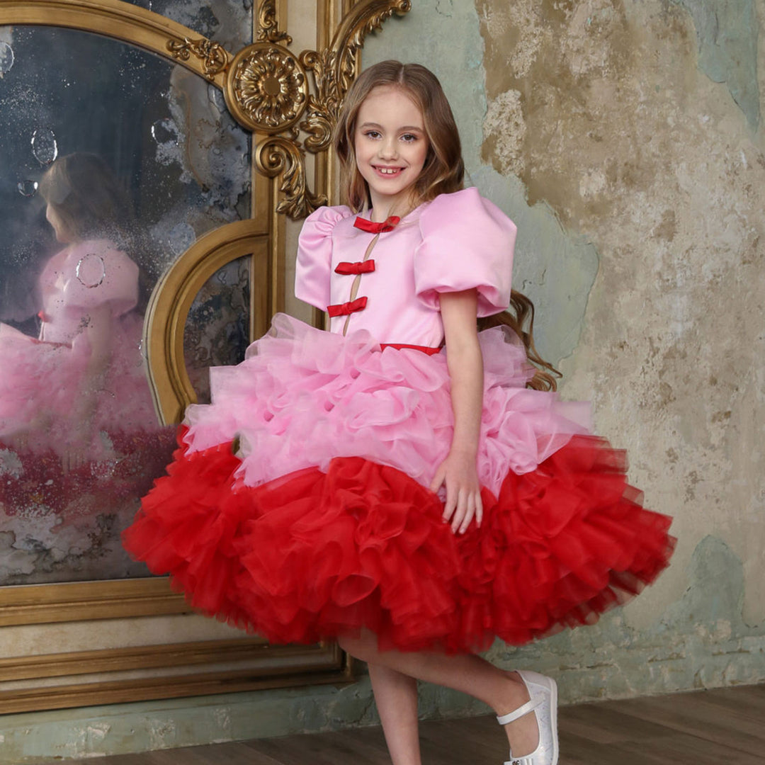 redgirl dress Elegant 3D Flowers Red Girl Long Sleeve Princess Gown J274 White / child-12 Satin Silhouette Lace Wedding Red Girl Lady