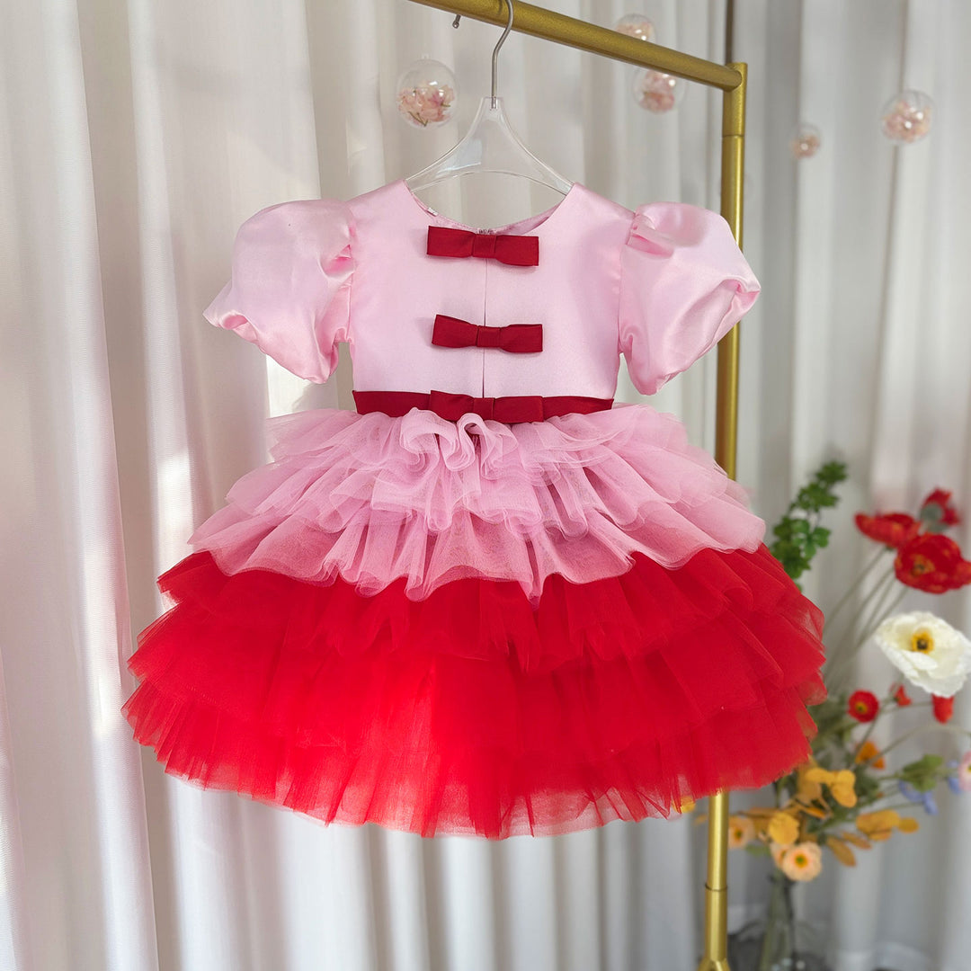 Elegant Red Girl Dress Sage Green for Princess J155 Green Pink / child-6 Elegant Red Girl Dress Sage Green for Princess J155 Green Pink / child-6