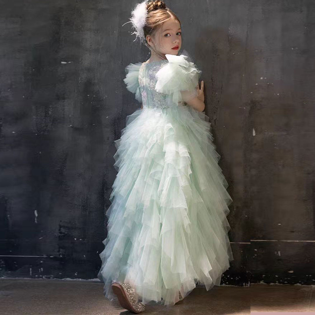 Elegant Sage Green Flower Girl Dress Arabic Princess Kids J077 Elegant Sage Green Flower Girl Dress Arabic Princess Kids J077