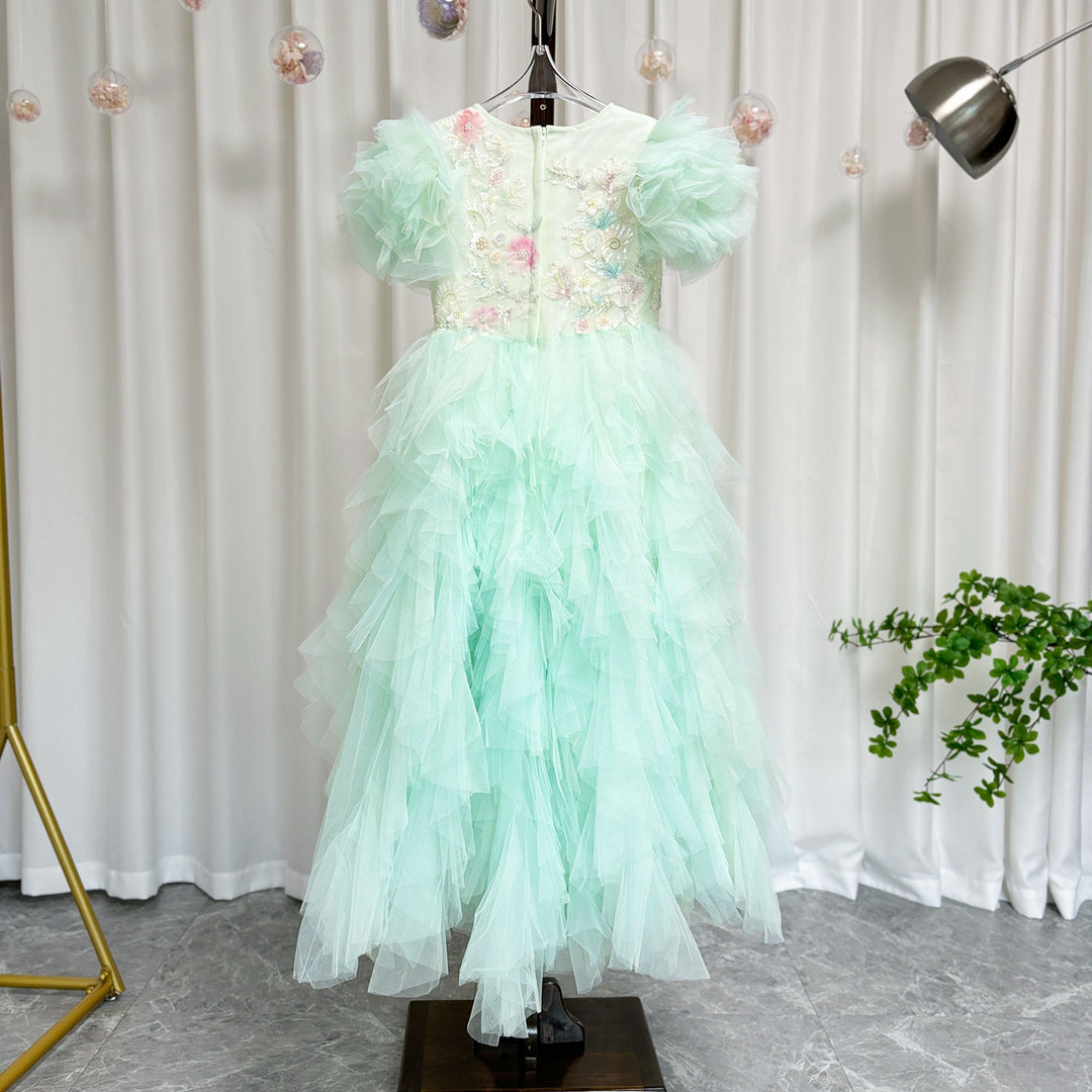 Elegant Sage Green Flower Girl Dress Arabic Princess Kids Wedding Birthday Party Gowns vestidos de novia J077 Green / child-4 Elegant Sage Green Flower Girl Dress Arabic Princess Kids Wedding Birthday Party Gowns vestidos de novia J077 Green / child-4