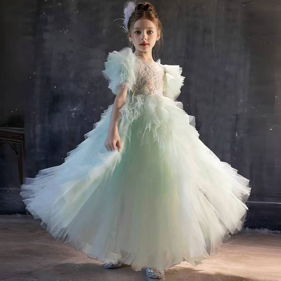 Elegant Sage Green Flower Girl Dress Arabic Princess Kids Wedding