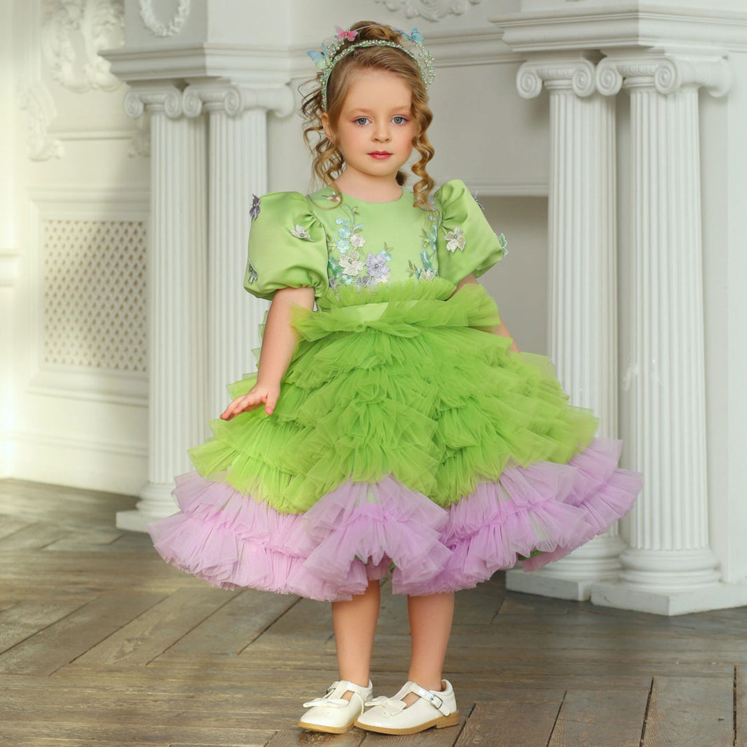 Elegant Sage Green Tulle Girl Dress 3D Flowers knee Length J174 DreamyVow Elegant Sage Green Tulle Girl Dress 3D Flowers knee Length J174 DreamyVow