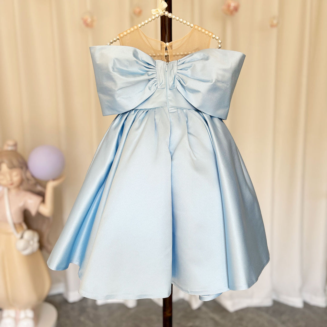 knee length light blue satin dress Sky Blue Knee Length Or Tea Length Bridesmaid Dresses