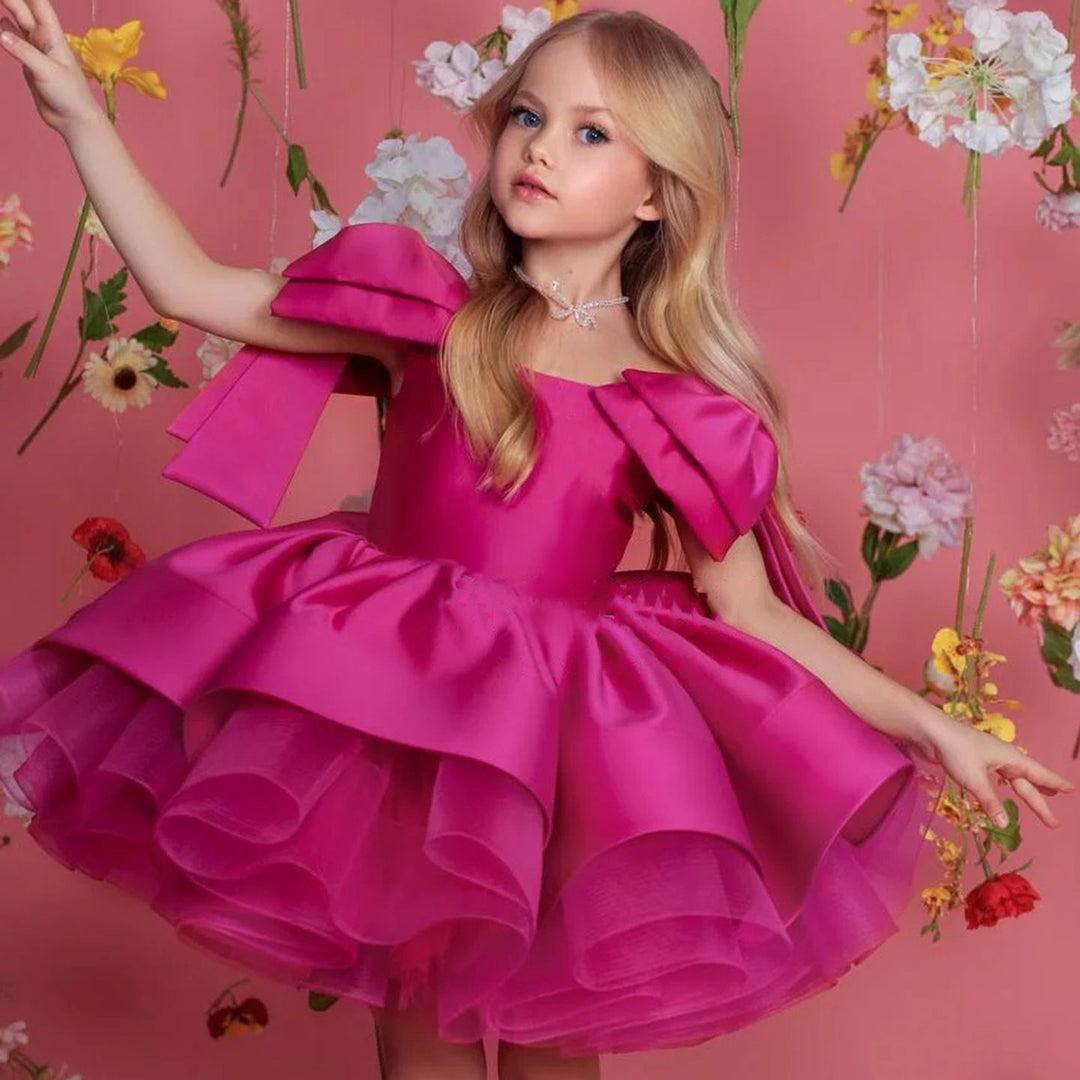 Elegant Satin Fuchsia Girl Dress Off-Shoulder White Princess Gown J159 Custom Color / Child-2 Elegant Satin Fuchsia Girl Dress Off-Shoulder White Princess Gown J159 Custom Color / Child-2