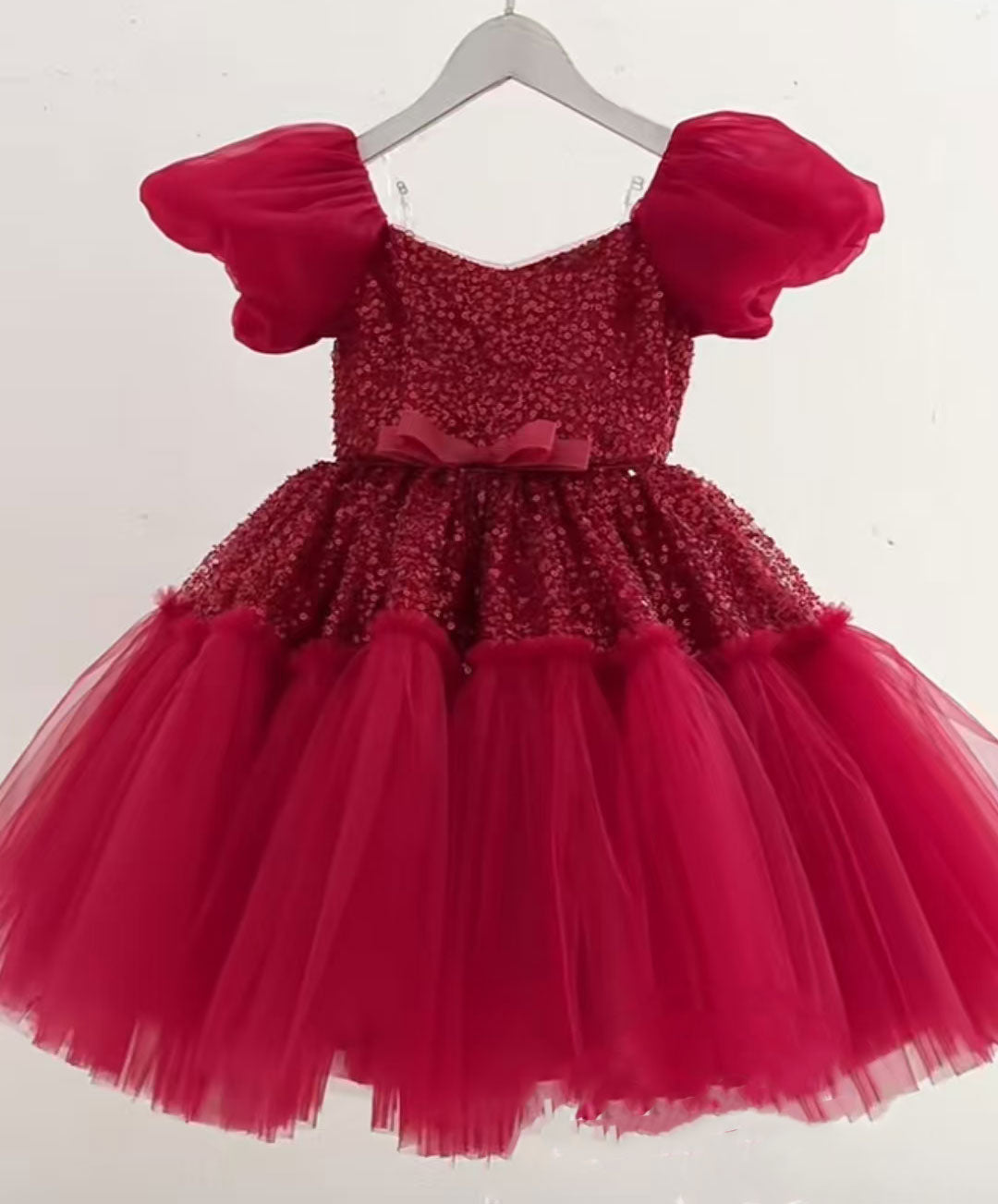 Elegant Sequins Christmas Puffy Sleeve Girl Holiday Party Dress J272 Burgundy / Child-4 Elegant Sequins Christmas Puffy Sleeve Girl Holiday Party Dress J272 Burgundy / Child-4