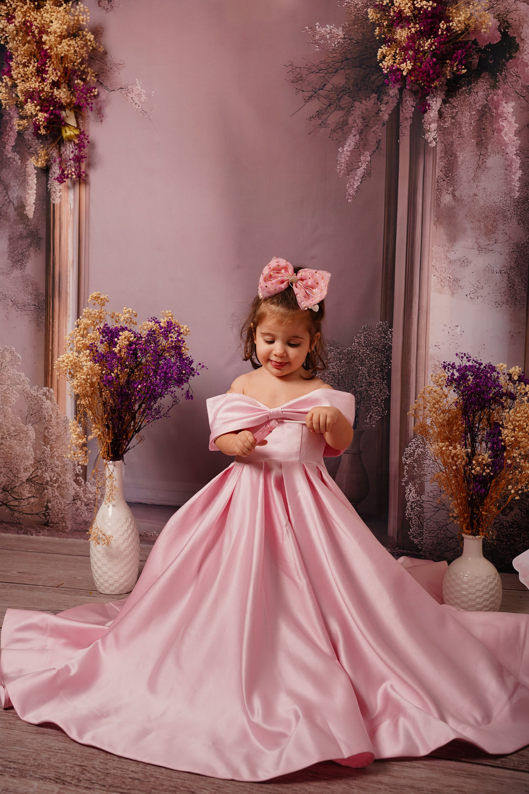 Elegant White Satin Girl Dress for First Communion J019 Pink / child-3 Elegant White Satin Girl Dress for First Communion J019 Pink / child-3