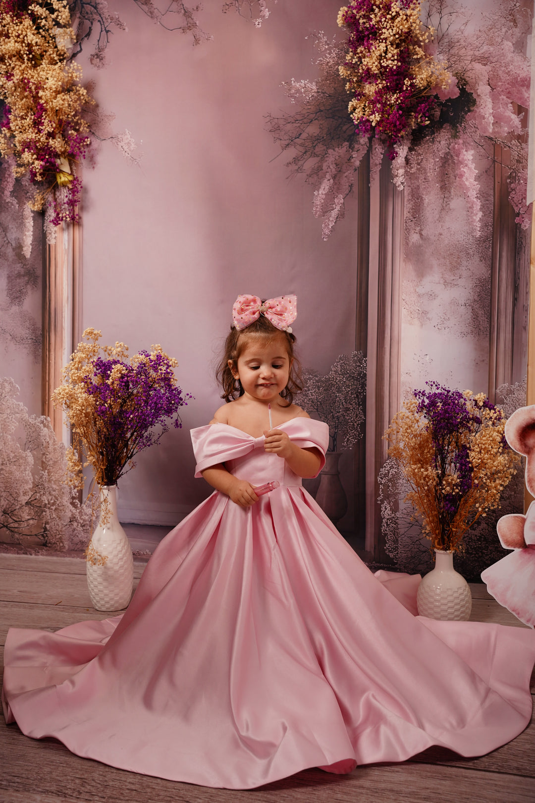 Elegant White Satin Girl Dress for First Communion J019 Pink / child-3 Elegant White Satin Girl Dress for First Communion J019 Pink / child-3