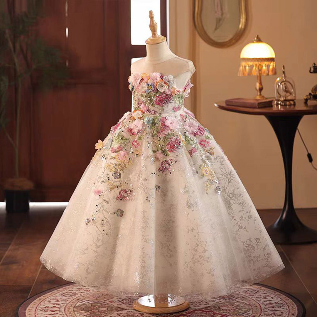 Floral Luxury Long Girl Dress for Princess Birthday Pageant J292A DreamyVow Floral Luxury Long Girl Dress for Princess Birthday Pageant J292A DreamyVow