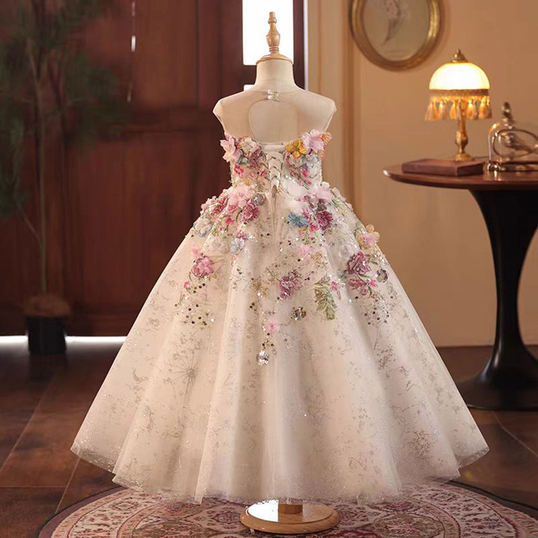 Floral Luxury Long Girl Dress For Princess Birthday Pageant J292A Picture Color / Child-8 Floral Luxury Long Girl Dress For Princess Birthday Pageant J292A Picture Color / Child-8