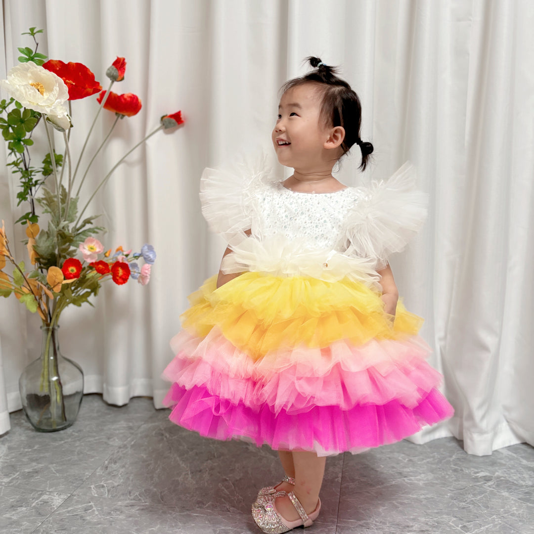 Floral Sequin Knee Length Baby Birthday Girl Dress J275 White / child-14 Floral Sequin Knee Length Baby Birthday Girl Dress J275 White / child-14