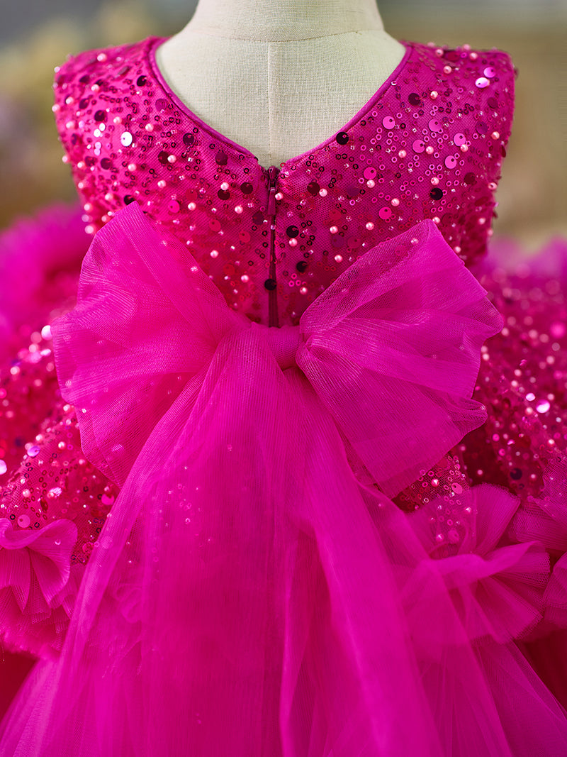 Fuchsia Baby Beading Lace Knee Length Girl Birthday Dress J049 Custom Color / child-14 Fuchsia Baby Beading Lace Knee Length Girl Birthday Dress J049 Custom Color / child-14