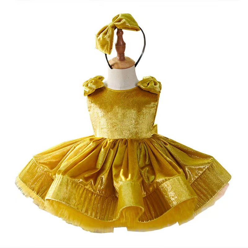 gold knee length dress Gold Knee Length Baby 1st Birthday Girl Dress J306 – DreamyVow