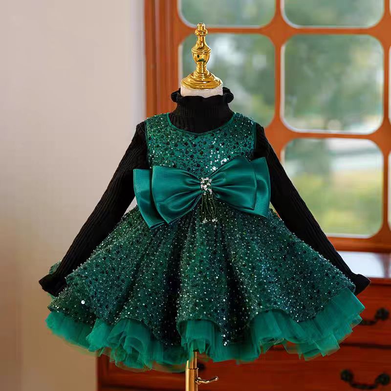 Green Sequins Toddler Knee Length 1st Birthday Party Girl Dress J353 Green B / child-10 Green Sequins Toddler Knee Length 1st Birthday Party Girl Dress J353 Green B / child-10