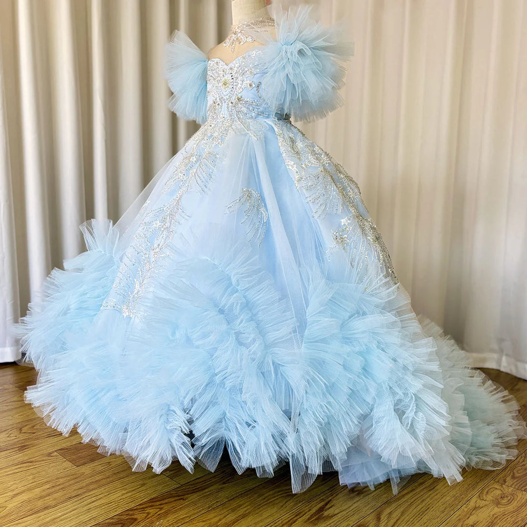 Luxury Arab Sky Blue Girl Dress Beaded Dubai Kids Princess J220 Luxury Arab Sky Blue Girl Dress Beaded Dubai Kids Princess J220