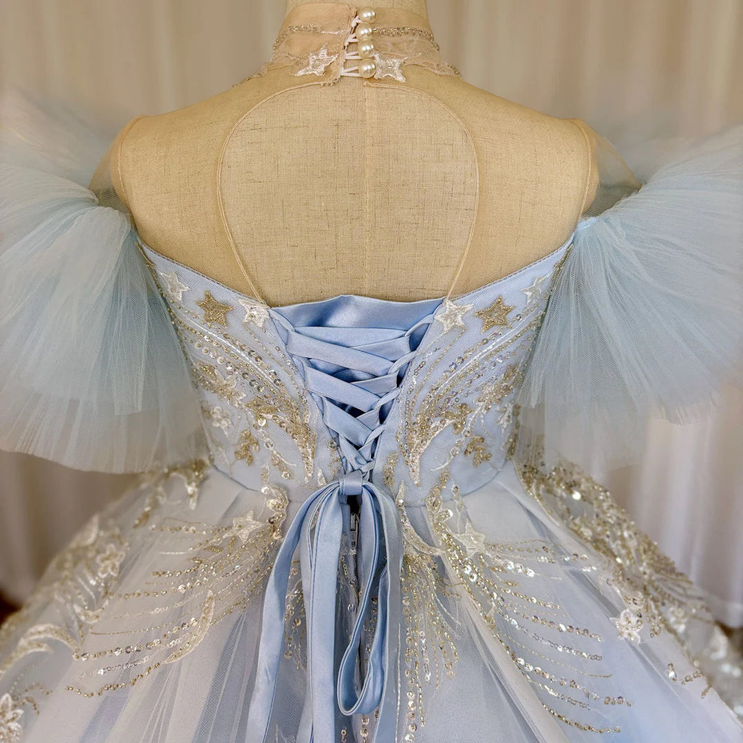 Luxury Arab Sky Blue Girl Dress Beaded Dubai Kids Princess J220 DreamyVow Luxury Arab Sky Blue Girl Dress Beaded Dubai Kids Princess J220 DreamyVow