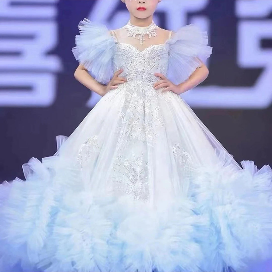 Luxury Arab Sky Blue Girl Dress Beaded Dubai Kids Princess J220 Luxury Arab Sky Blue Girl Dress Beaded Dubai Kids Princess J220